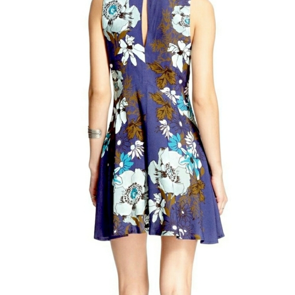 FREE PEOPLE Backyard Party Ocean Blue Tunic Dress EUC Backyard Print sz S - Picture 6 of 14